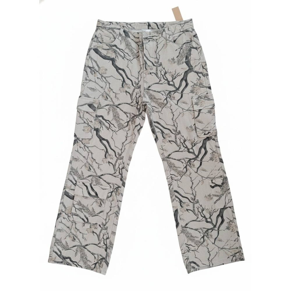 RealTree‎ Camo Relaxed Cargo Bleeched Beige Denim Jeans Men's Sz 34 Sz L Unique